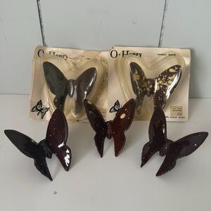 5 Count Vintage Macrame O Henry Ceramic Butterfly Bead Brown Tan